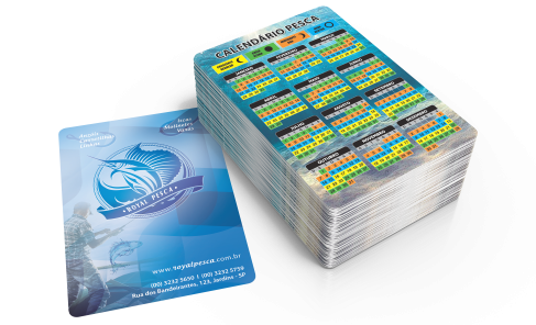 Calendário de Bolso Simples Pesca | 6,5x9,5cm | Supremo 300g 4/4 | UV Total Frente - 1000