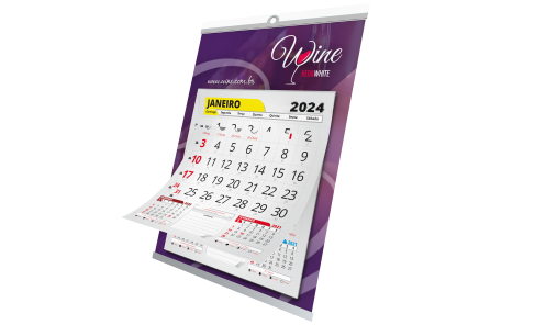 Calendário de Parede com Vareta Metálica e Bloco de Calendário 2024 - 24,5x35 - 50