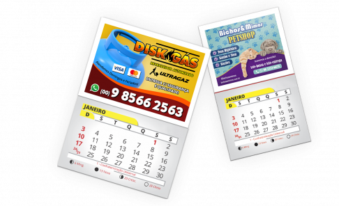 Ímã Promocional Borda Branca e Calendário - UV Total Frente - Com Borda Branca - 4x0 - 4x4,8- 1000