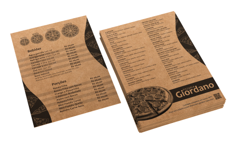 Cardápio Kraft com Impressão Preto e Branco - 2 Vincos - A4 - 1x1 - 50